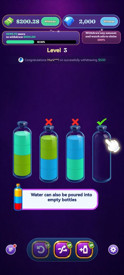 Lucky Sort tutorial — tap tubes to pour matching colors